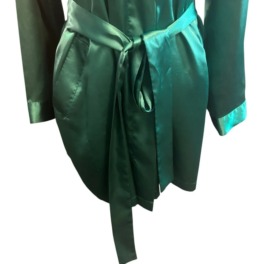 Vintage Victoria's Secret Gold Label Teal Jewel Green Satin Floral Robe Size O/S